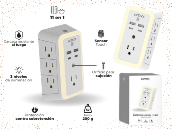 Multicontacto supresor de picos para pared Energon CP515