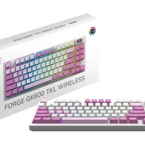Teclado MSI FORGE GK600 TKL WIRELESS VIOLET RGB 2.4G inalambrico Bluetooth y USB 2.0 Switches Mecanicos Lineales