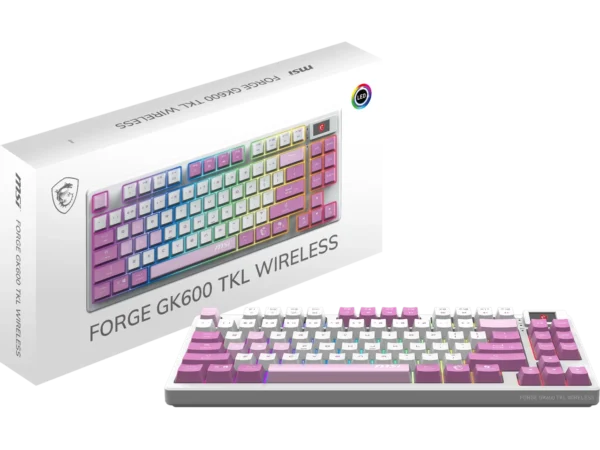 Teclado MSI FORGE GK600 TKL WIRELESS VIOLET RGB 2.4G inalambrico Bluetooth y USB 2.0 Switches Mecanicos Lineales