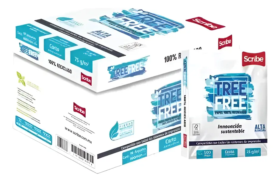 Papel Scribe Tree Free Carta 75gr 93% Blancura Reciclado Caja c/5000 Hojas