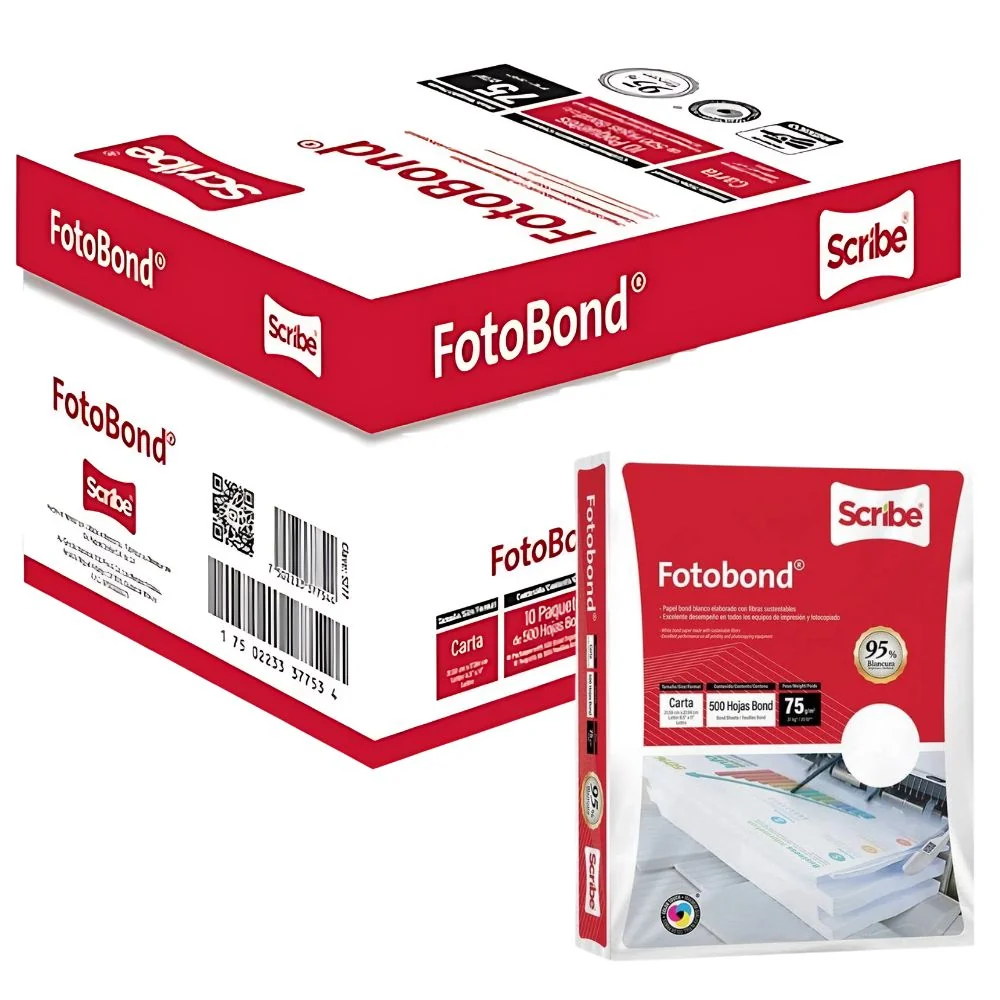 Paq Papel Scribe Fotobond Carta 75gr 95% Blancura Paquete c/500 Hojas
